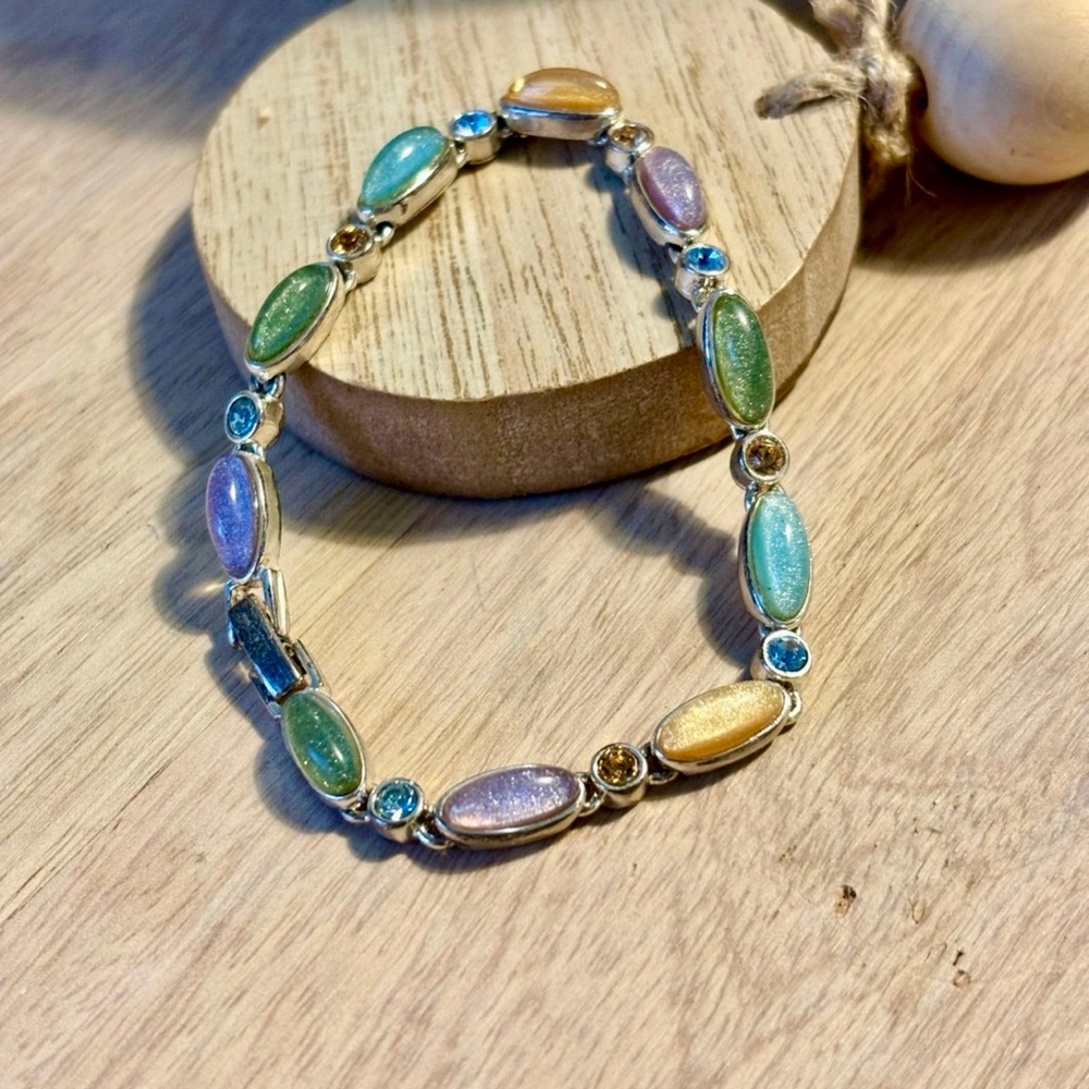 Liz Clayborne multi gemstone pastel bracelet  signed